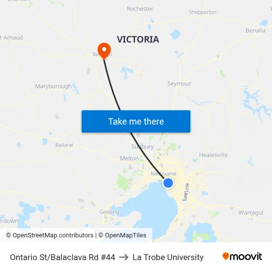 Ontario St/Balaclava Rd #44 to La Trobe University map