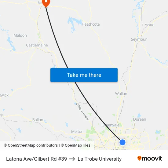 Latona Ave/Gilbert Rd #39 to La Trobe University map