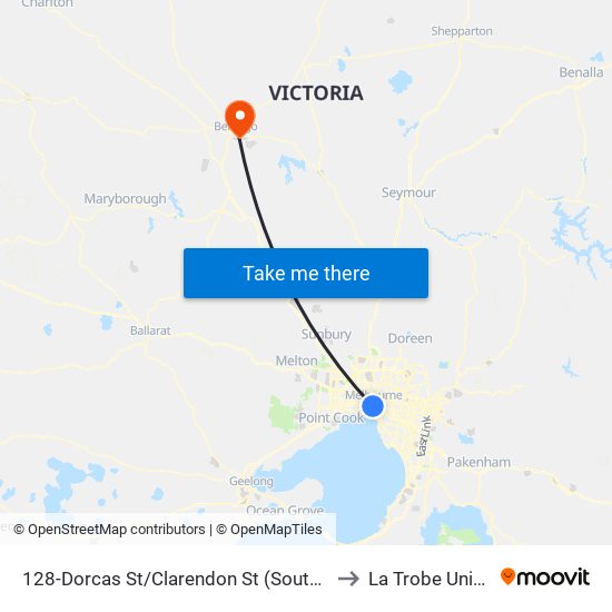 128-Dorcas St/Clarendon St (South Melbourne) to La Trobe University map