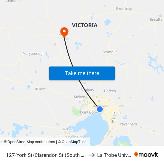 127-York St/Clarendon St (South Melbourne) to La Trobe University map