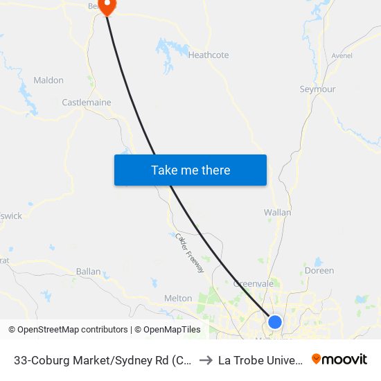 33-Coburg Market/Sydney Rd (Coburg) to La Trobe University map