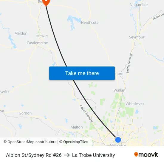 Albion St/Sydney Rd #26 to La Trobe University map