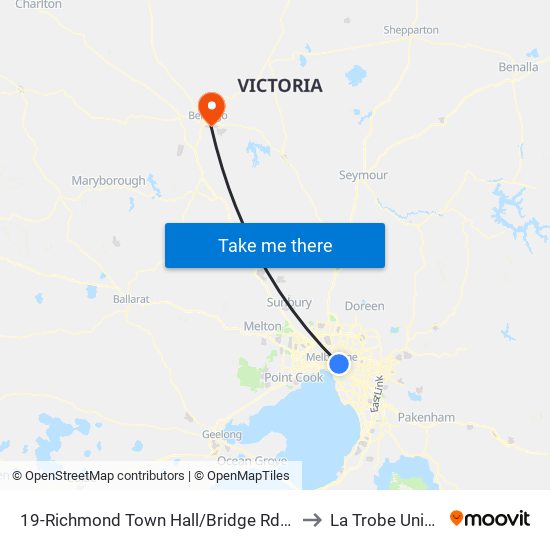 19-Richmond Town Hall/Bridge Rd (Richmond) to La Trobe University map