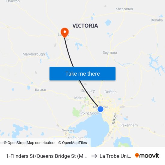 1-Flinders St/Queens Bridge St (Melbourne City) to La Trobe University map