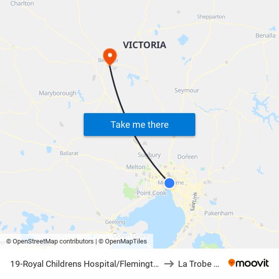 19-Royal Childrens Hospital/Flemington Rd (North Melbourne) to La Trobe University map