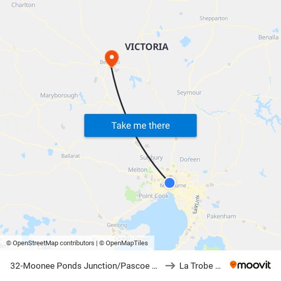 32-Moonee Ponds Junction/Pascoe Vale Rd (Moonee Ponds) to La Trobe University map