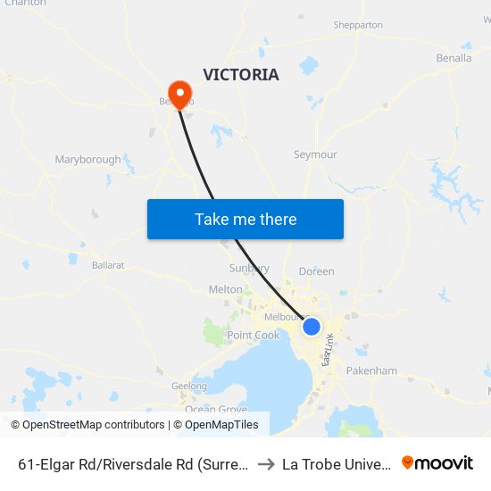 61-Elgar Rd/Riversdale Rd (Surrey Hills) to La Trobe University map