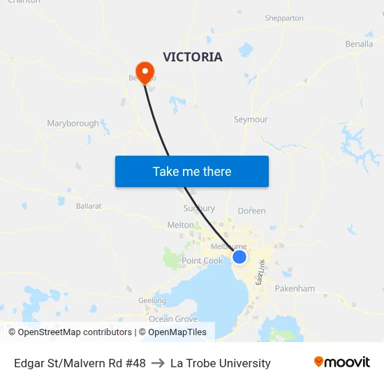 Edgar St/Malvern Rd #48 to La Trobe University map