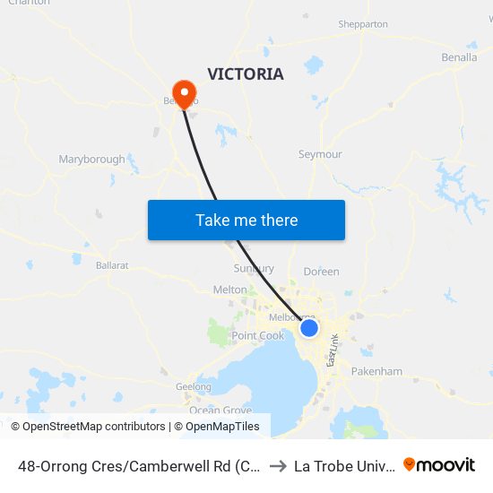 48-Orrong Cres/Camberwell Rd (Camberwell) to La Trobe University map