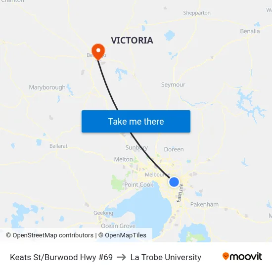 Keats St/Burwood Hwy #69 to La Trobe University map