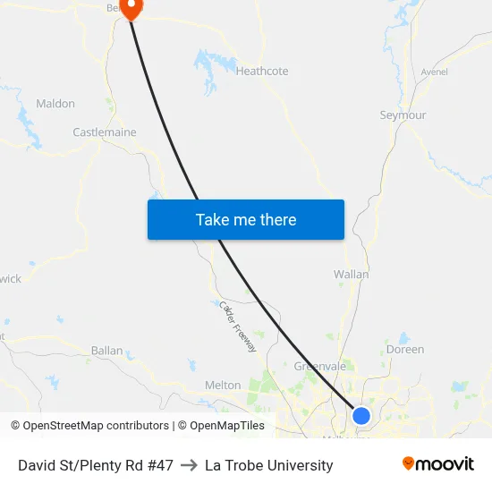 David St/Plenty Rd #47 to La Trobe University map