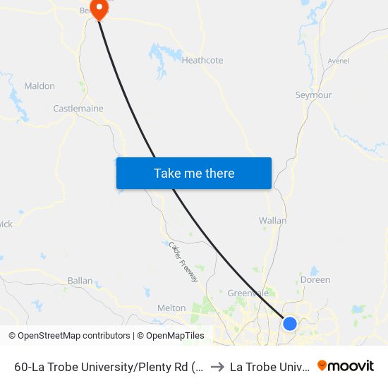 60-La Trobe University/Plenty Rd (Bundoora) to La Trobe University map