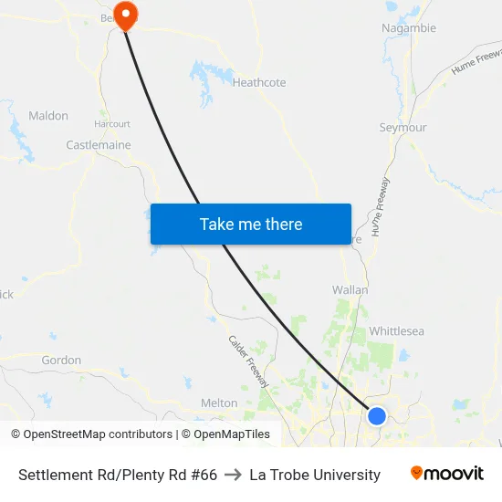 Settlement Rd/Plenty Rd #66 to La Trobe University map