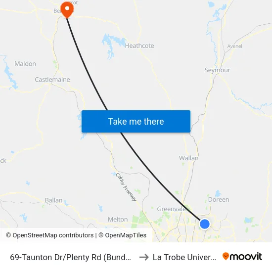 Taunton Dr/Plenty Rd #69 to La Trobe University map