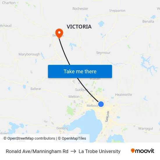 Ronald Ave/Manningham Rd to La Trobe University map