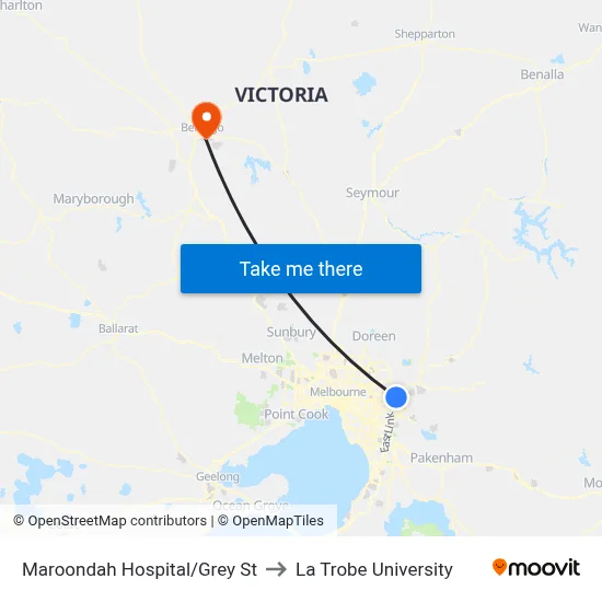 Maroondah Hospital/Grey St to La Trobe University map