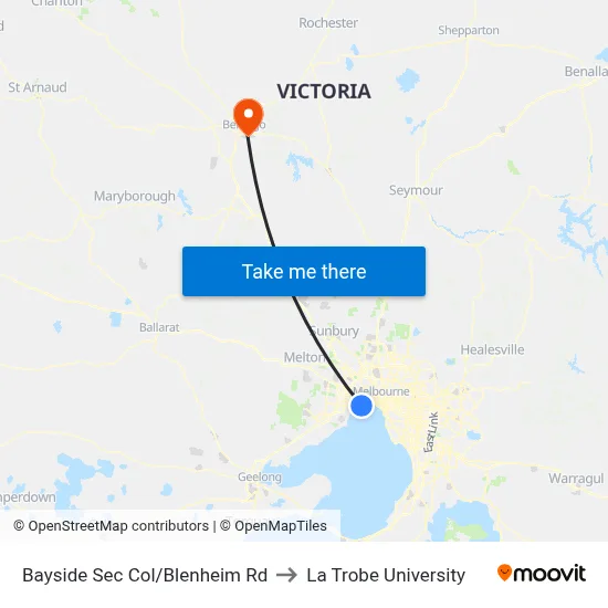 Bayside Sec Col/Blenheim Rd to La Trobe University map