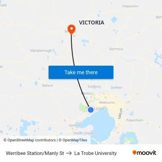 Werribee Station/Manly St to La Trobe University map