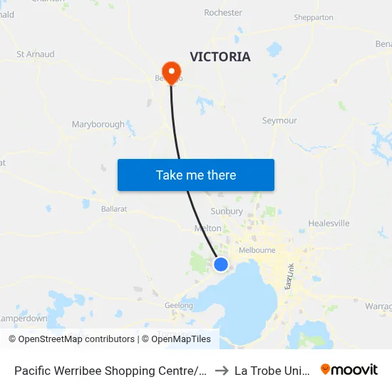 Pacific Werribee Shopping Centre/Derrimut Rd to La Trobe University map