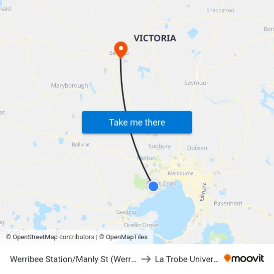 Werribee Station/Manly St to La Trobe University map