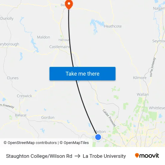 Staughton College/Wilson Rd to La Trobe University map