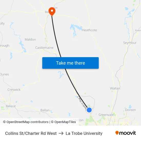 Collins St/Charter Rd West to La Trobe University map