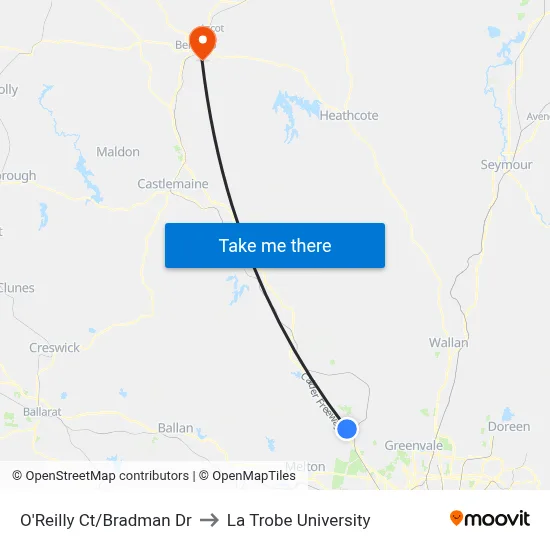 O'Reilly Ct/Bradman Dr to La Trobe University map