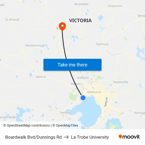 Boardwalk Bvd/Dunnings Rd to La Trobe University map