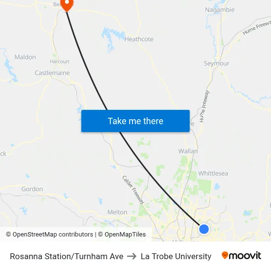 Rosanna Station/Turnham Ave to La Trobe University map