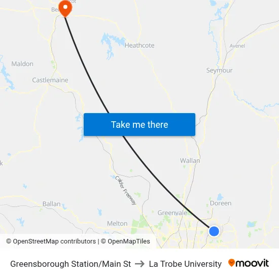 Greensborough Station/Main St to La Trobe University map