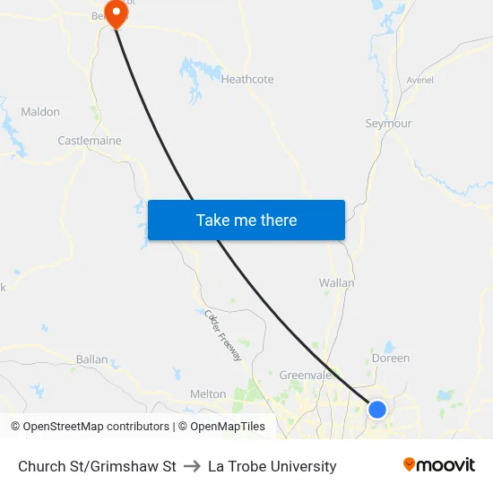 Church St/Grimshaw St to La Trobe University map
