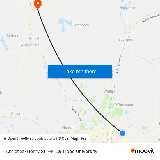 Amiet St/Henry St to La Trobe University map