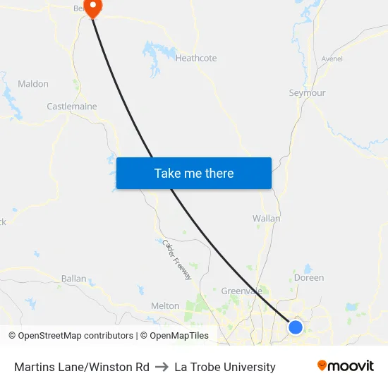 Martins Lane/Winston Rd to La Trobe University map