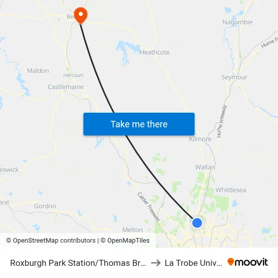 Roxburgh Park Station/Thomas Brunton Pde to La Trobe University map