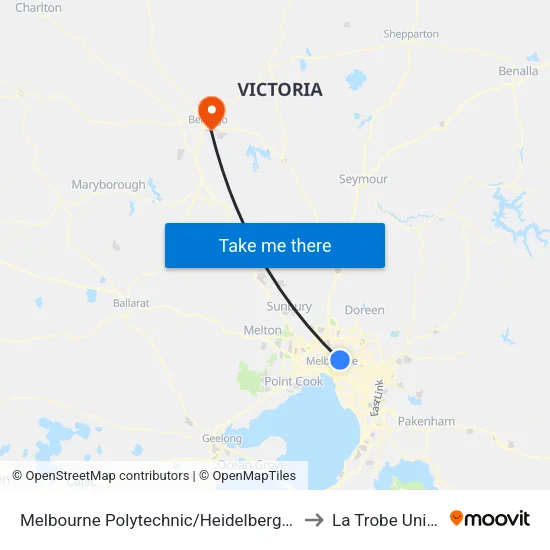 Melbourne Polytechnic/Heidelberg Rd to La Trobe University map