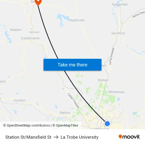 Station St/Mansfield St to La Trobe University map