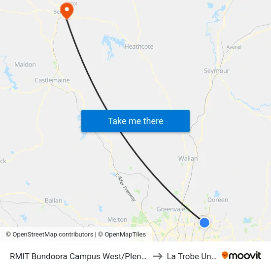 RMIT Bundoora Campus West/Plenty Rd to La Trobe University map