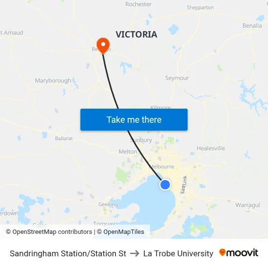 Sandringham Station/Station St to La Trobe University map