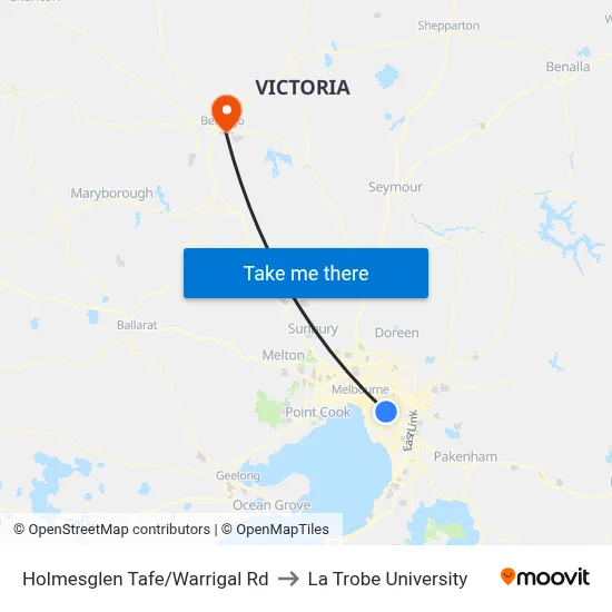 Holmesglen Tafe/Warrigal Rd to La Trobe University map