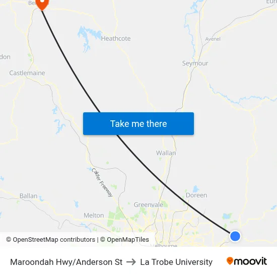 Maroondah Hwy/Anderson St to La Trobe University map