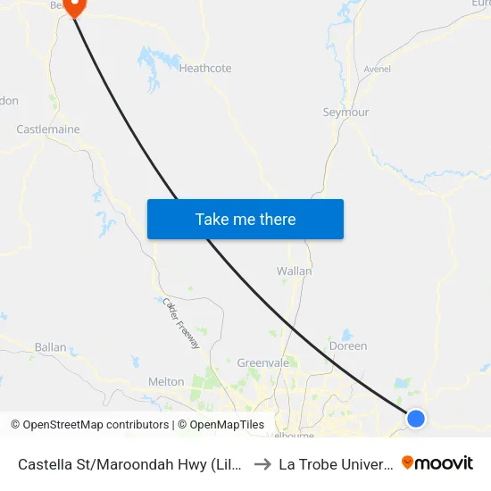 Castella St/Maroondah Hwy to La Trobe University map