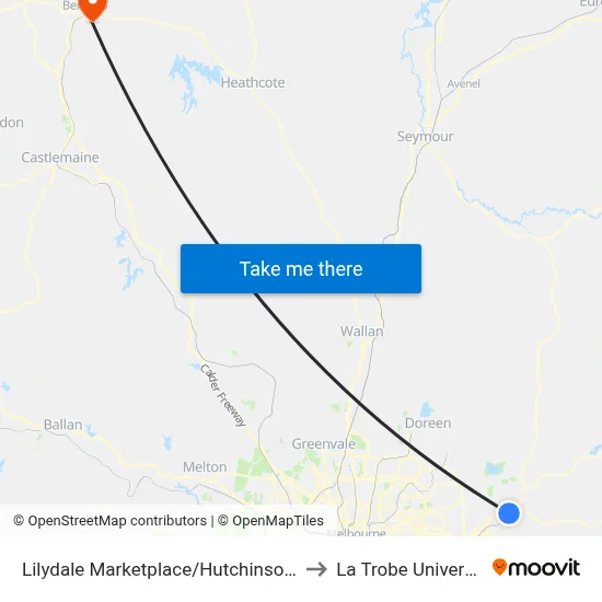 Lilydale Marketplace/Hutchinson St to La Trobe University map
