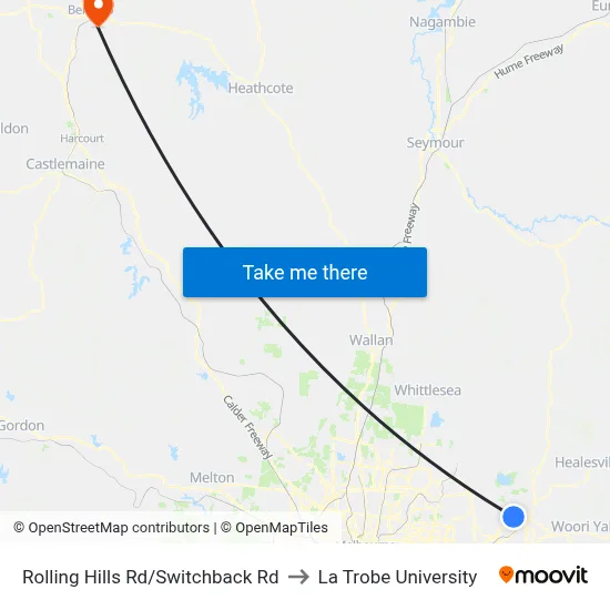 Rolling Hills Rd/Switchback Rd to La Trobe University map