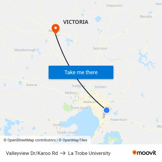 Valleyview Dr/Karoo Rd to La Trobe University map