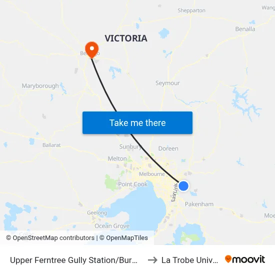 Upper Ferntree Gully Station/Burwood Hwy to La Trobe University map