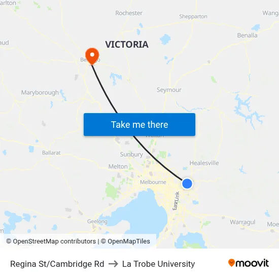 Regina St/Cambridge Rd to La Trobe University map
