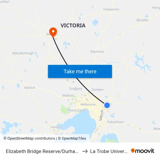 Elizabeth Bridge Reserve/Durham Rd to La Trobe University map