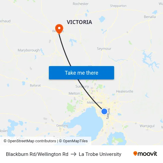 Blackburn Rd/Wellington Rd to La Trobe University map