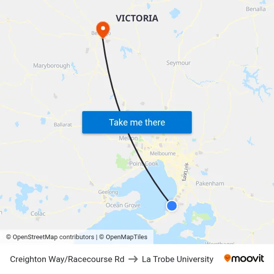 Creighton Way/Racecourse Rd to La Trobe University map