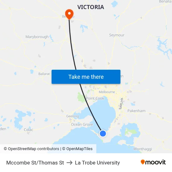 Mccombe St/Thomas St to La Trobe University map